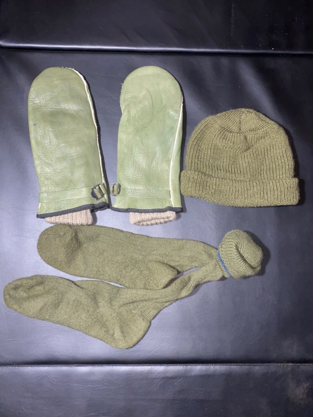 Large Cold Weather Gloves with Liner with Green Hat and Socks Cold Weather Combo